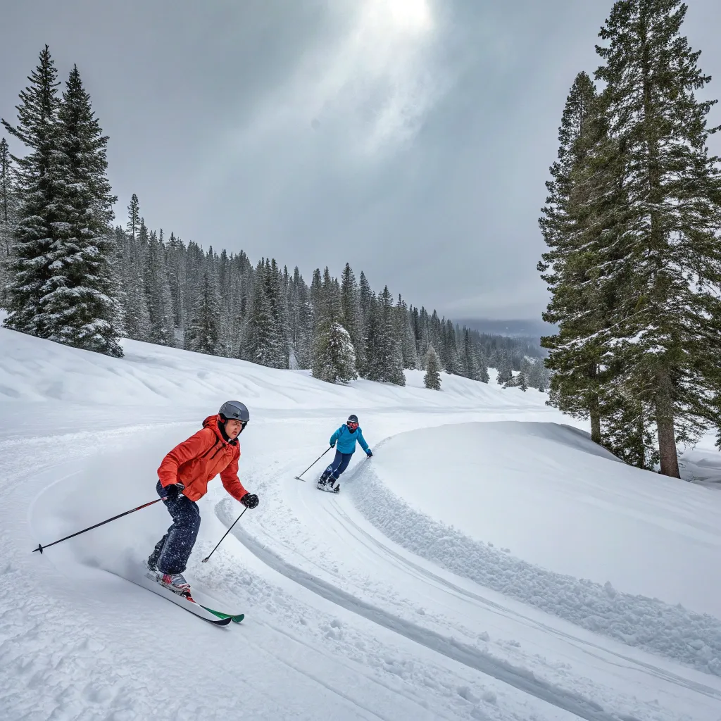 Skiing Enthusiasts Enjoying the Course